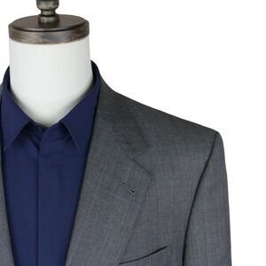 Hart Schaffner Marx Sport Coat Blazer Men 44R Gray Blue Plaid Wool 2 Button